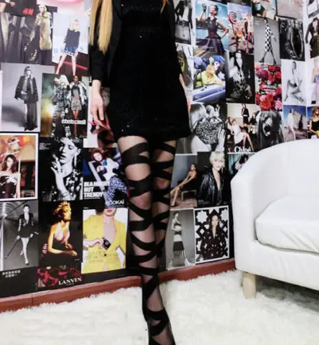 Cross Bandage Straps Горячая Распродажа, сексуальные женские кружевные чулки, Чулки, креативные колготки с костями скелета - Цвет: Cross Bandage Straps