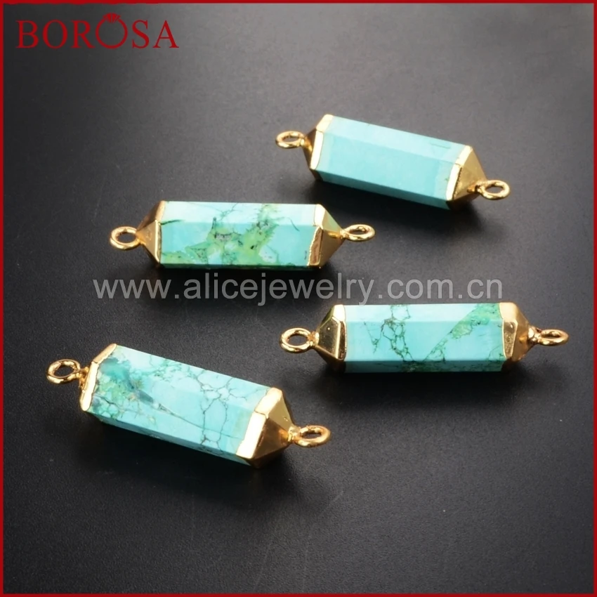 Фото BOROSA шестигранник синий How-lilte камень Шарм Разъемы кулон Howlite Druzy Кулон DIY ювелирных изделий драгоценные камни для женщин WX053 №2