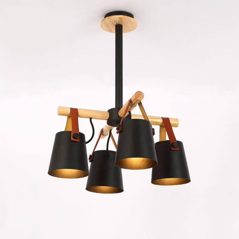 4 Lights in Black BOTIMI дизайнерская люстра освещение современный светодиодный люстра с железными абажурами 110 в 220 в деревянные люстры фойе подвесное освещение - Цвет абажура: 4 Lights in Black
