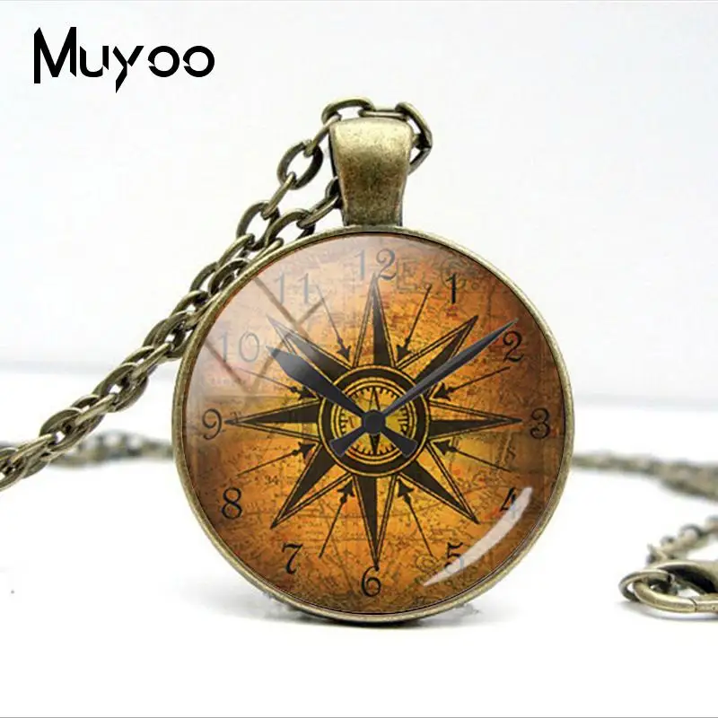 Винтажное ожерелье с подвеской в виде старого компаса розы стиле стимпанк