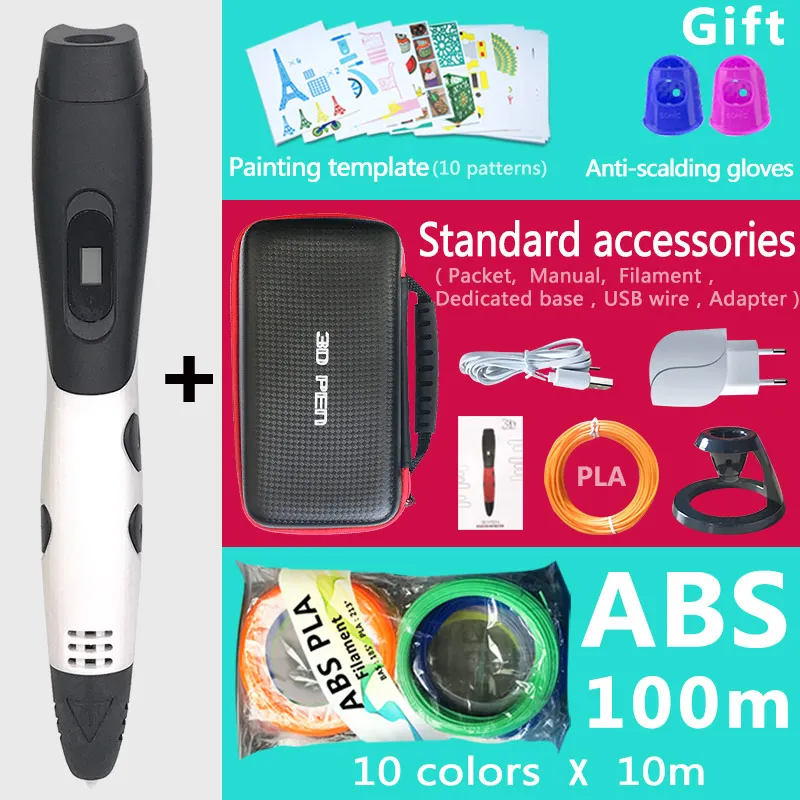 White pen 100m ABS 3d Ручка 3d ручки, подарок на год для детей подарок на день рождения Рождество, 3 d Ручка 3d модель, творческий 3d печать Ручка, 1,75 мм ABS/PLA нити - Цвет: White pen 100m ABS