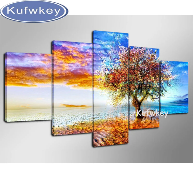 

5pcs/set 5d diamond embroidery kits 3d cross stitch diamond painting season trees home decor diamond mosaic paintings triptych