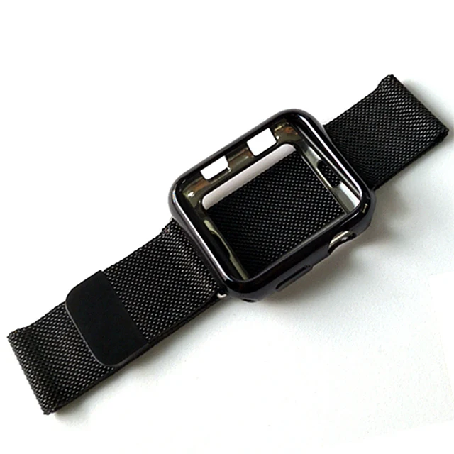 Миланская петля+ чехол для Apple Watch 5 40 мм 44 мм 38 мм 42 мм сетчатый Браслет из нержавеющей стали ремешок для часов iwatch серии 5/4/3 - Цвет ремешка: 2-black-case