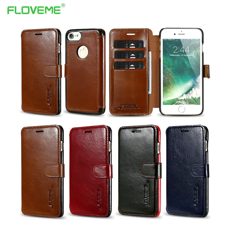 FloveMe Luxury Brand Wallet Case for iPhone 7 Genuine Real Leather Card Slots Holder Cover iphone Plus Coque | Мобильные телефоны и
