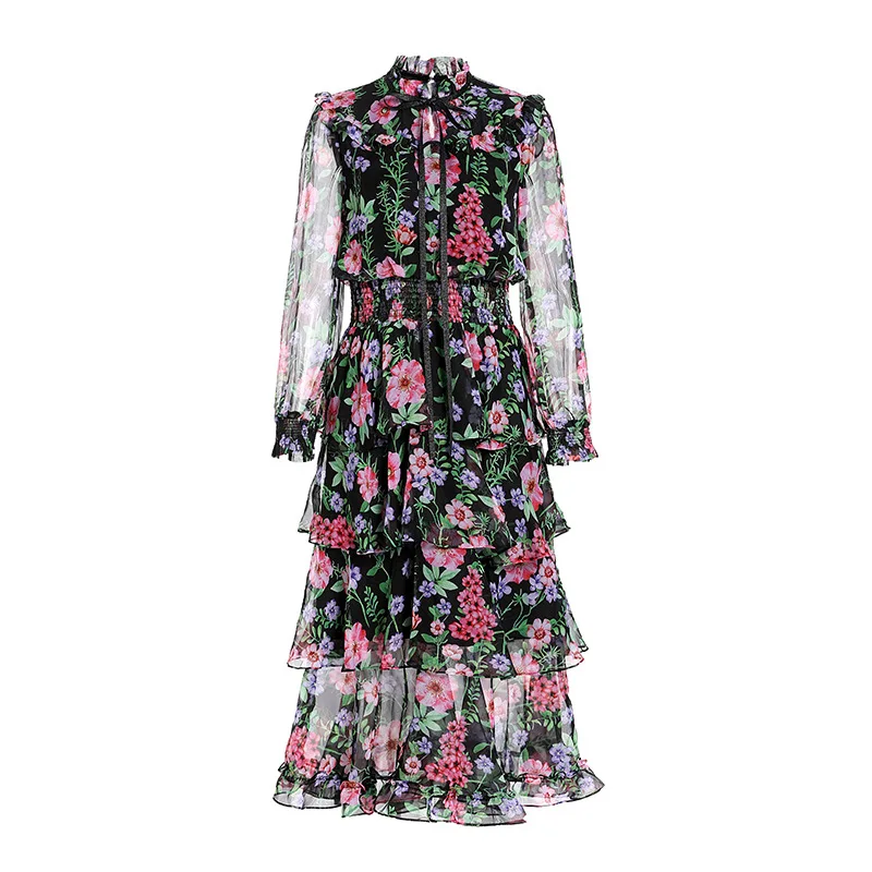 2019 spring runways long sleeves layered dress Fashion women's ruffles party D891 | Женская одежда
