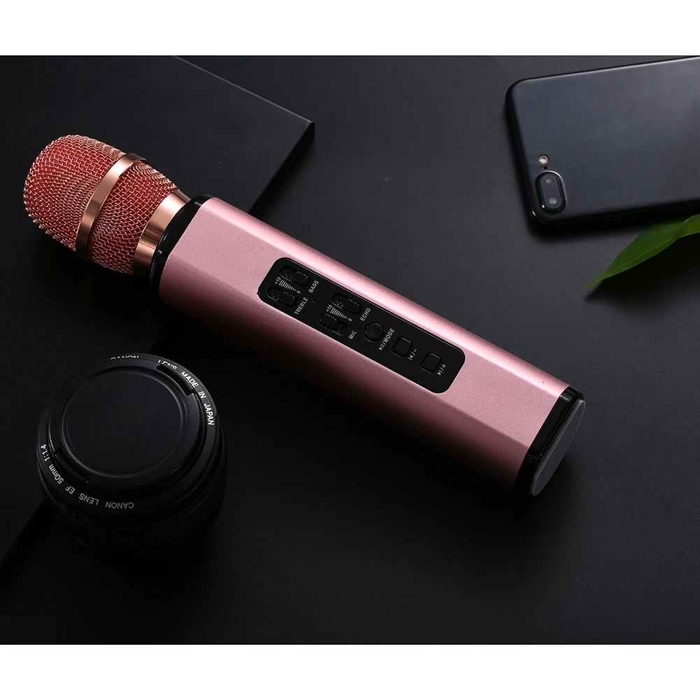 Многофункциональный беспроводной Bluetooth караоке микрофон с двумя динамиками портативный интеллектуальный микрофон для мобильного телефона караоке