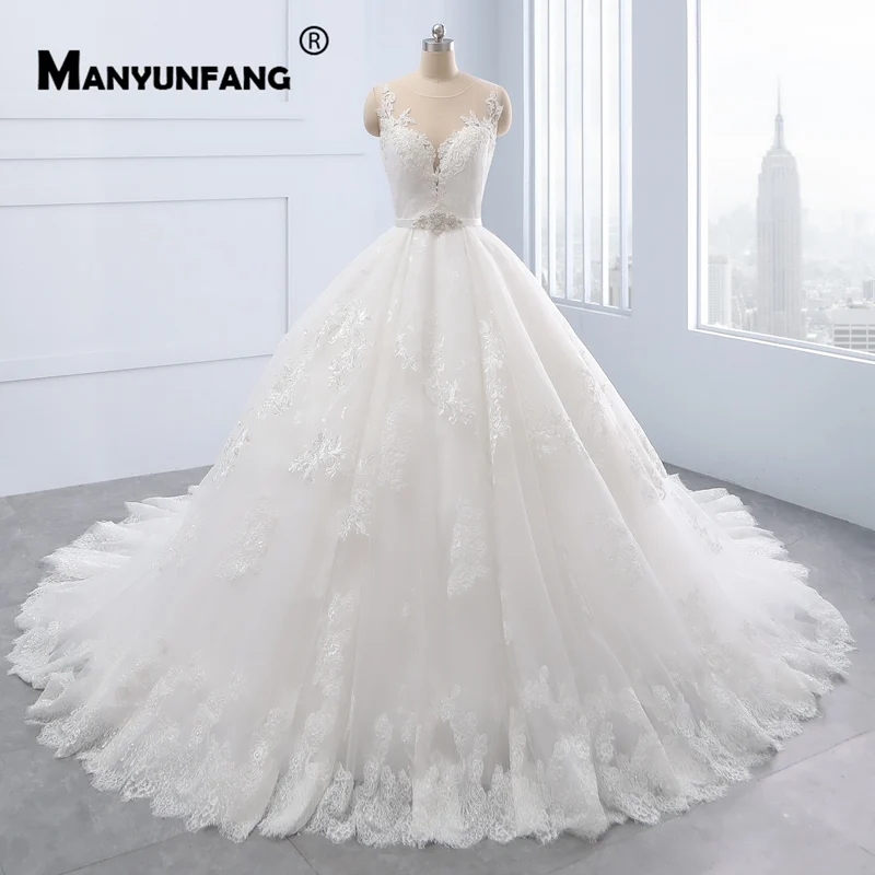 Слоновая кость Вышитый тюль с кружевными аппликациями Robe BLANCHE Mariage роскошное свадебное платье реальное изображение Bridedress плюс Размеры - Цвет: Слоновая кость