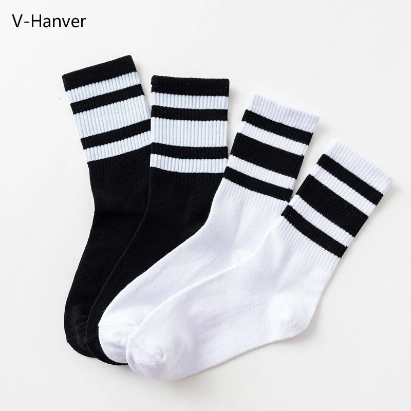 Модные Классические Полосатые белые хлопковые носки искусство мужчины женщины
