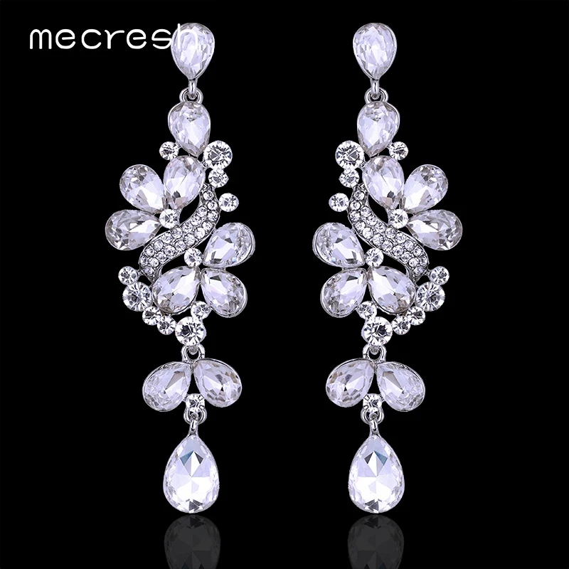 Женские свадебные серьги капли Mecresh Серебристые с кристаллами ювелирные изделия