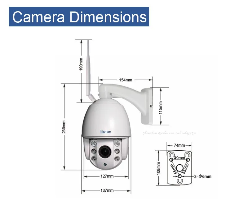 1920 * 1080P WIFI IP PTZ камера 4X оптический зум 2,8-12 мм объектив Pan / Tilt 6 * Array IR 50M 2MP ONVIF P2P Встроенная карта TF на 32 ГБ.