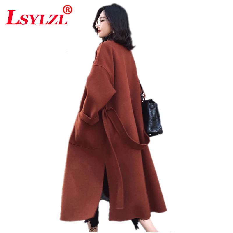 

Autumn Winter Long Women Jacket High Quality Oversized Warm Wool Blends Fashion Ladies Solid Thicken Long Cashmere Coats C301