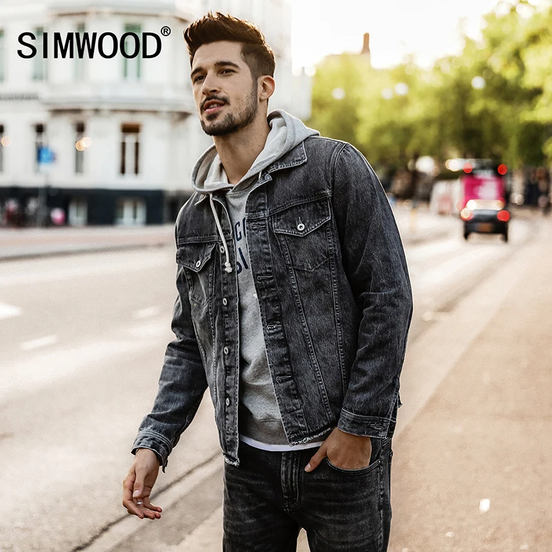 Simwood 2018 на весну и зиму новая джинсовая куртка Для мужчин Slim Fit Мода Большие джинсы верхняя одежда