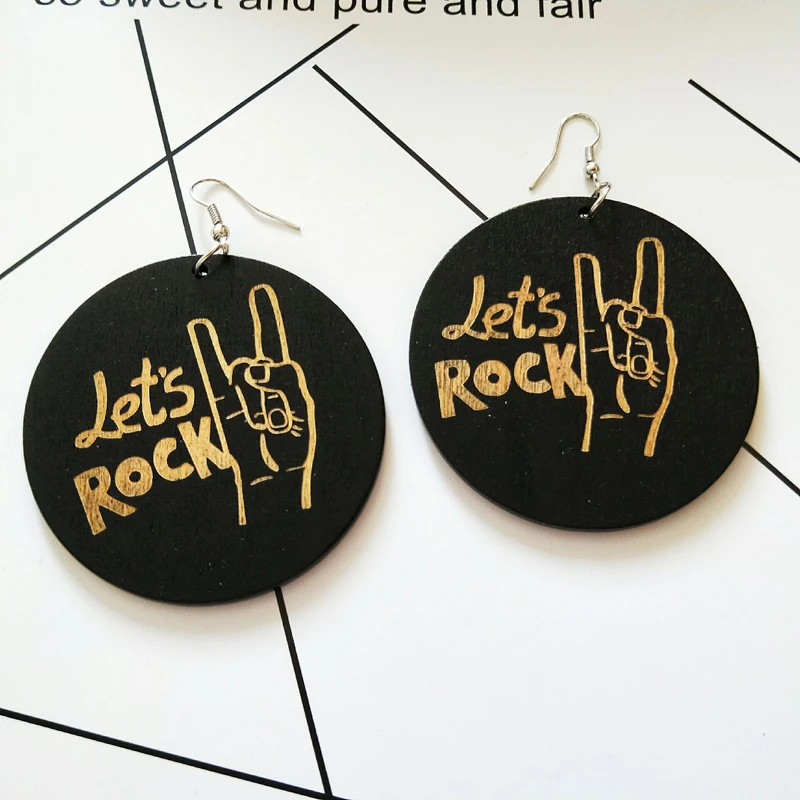 Классические серьги в стиле панк Let's Rock деревянные Винтажные для вечеринок и