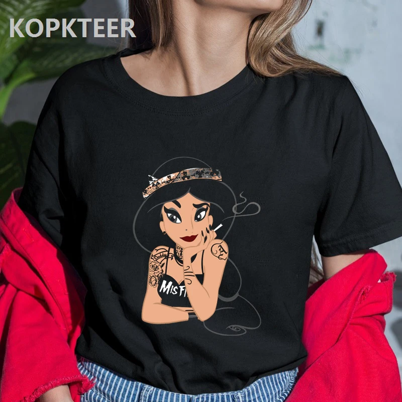 Женская одежда футболка Femme Harajuku футболка крутая Татуировка Жасмин уличная Эстетическая Топы Черный Vogue Camiseta Mujer