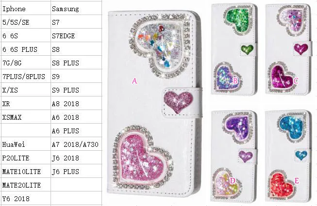 Для huawei Коврики 20 Lite 10 P20 Y6 2018 3D с мерцающими бриллиантами в форме сердца кожаный