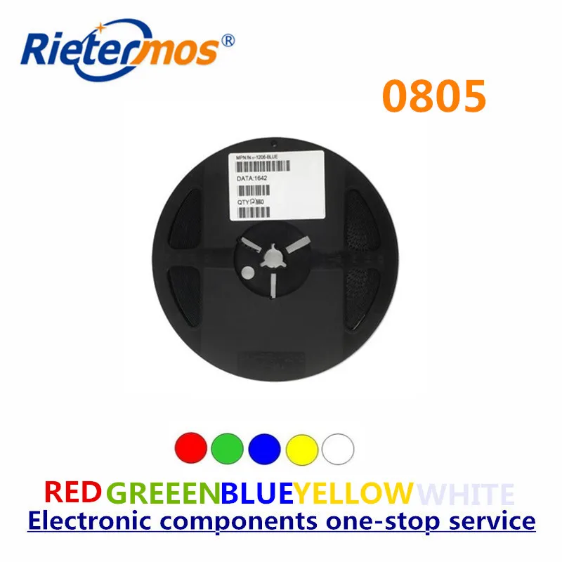 Rietermos SMD 0805 3000 шт катушка красный синий зеленый желтый белый теплый оранжевый