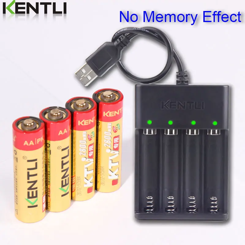 Фото Аккумуляторы KENTLI 1.5V AA PK5 2800mWh, литий-ионные, перезаряжаемые + зарядное устройство на 4 слота для быстрой зарядки литиевых батарей AA/AAA №3