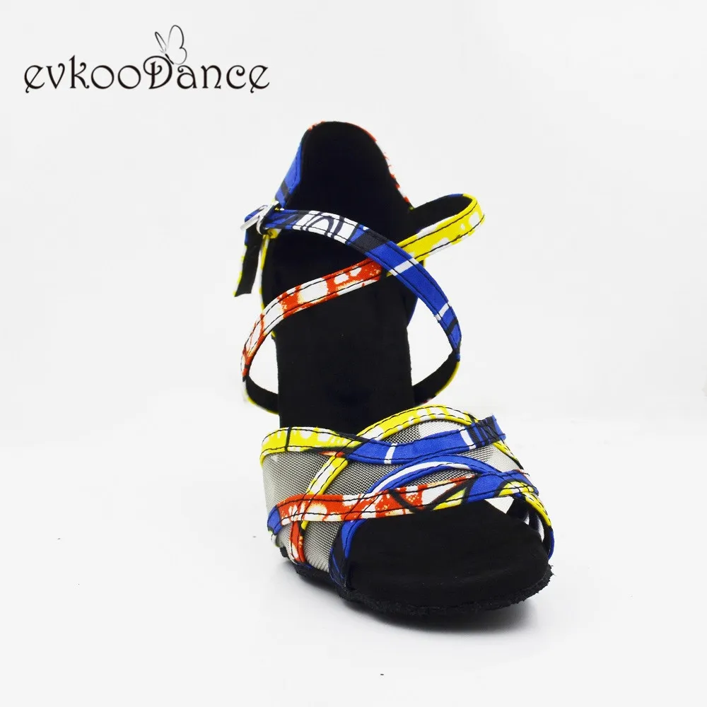 Evkoodance  Heel Height 8.3cm Zapatos De Baile  Size US 4-12 Dance Shoes Yellow Flower African Print Style Dance Shoes  Evk565
