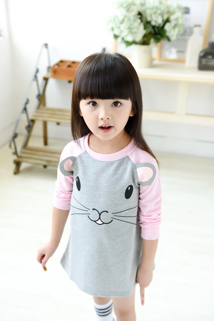 Новинка 2017 модные платья для маленьких девочек с изображением панды и мышки