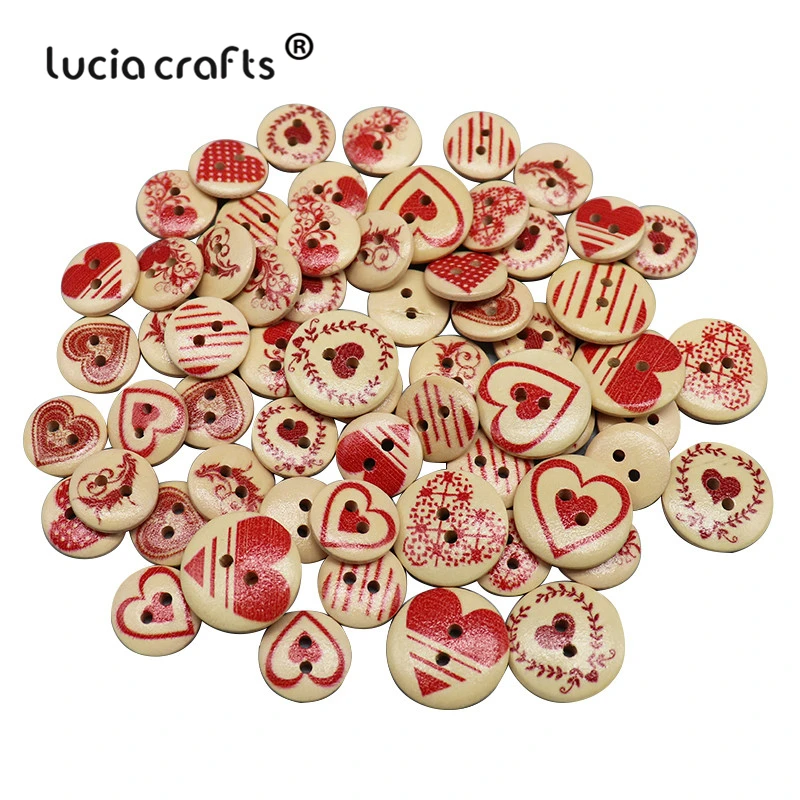 Lucia crafts 50 шт. 15 мм/20 мм деревянные пуговицы в форме сердца с разными узорами и 2