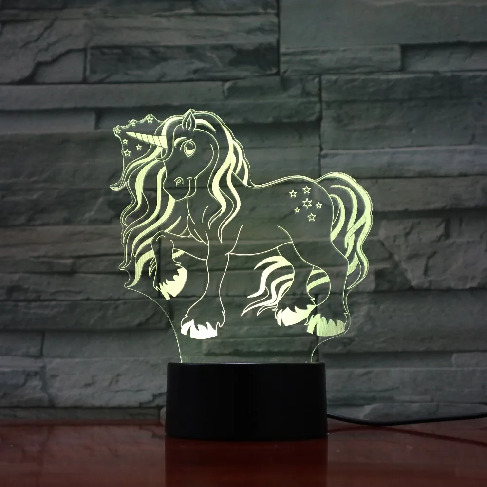 7 Красочные USB милый Единорог 3D Иллюзия лампы бытовые Спальня офисные