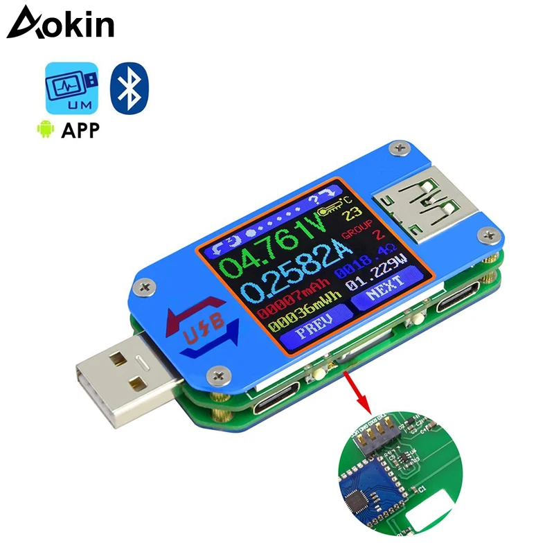

USB-тестер UM25/UM25C, USB 2,0 измеритель тока Type-C, USB-измеритель мощности, USB-кабель, тестер, цветной ЖК-мультиметр