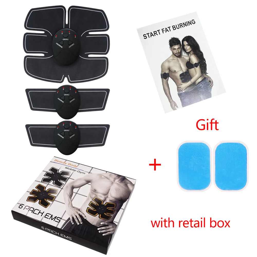 set With Retail box EMS тренажер беспроводной стимулятор мышц ABS Смарт фитнес устройство для тренировки живота Электрический массажер для тела потеря веса наклейки - Цвет: set With Retail box