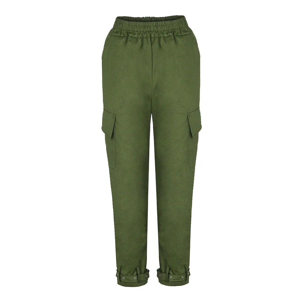 Women's cargo loose trousers high waist hip hop strap plus size Ladies pants side pocket running fitness Harem | Женская одежда