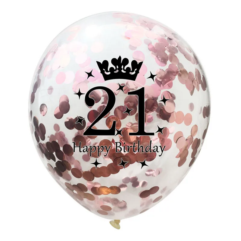 Rose Gold 21 5 шт., латексные шары с блестками на день рождения, 18, 21, 30, 40, 50, 60 лет, розовые, золотые, серебряные конфетти, вечерние, декор для взрослых, Гелиевый шар - Цвет: Rose Gold 21