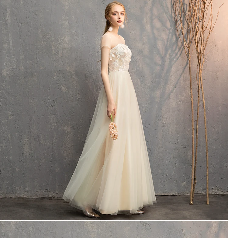 Платье подружки невесты цвета шампанского Тюлевое платье по индивидуальному