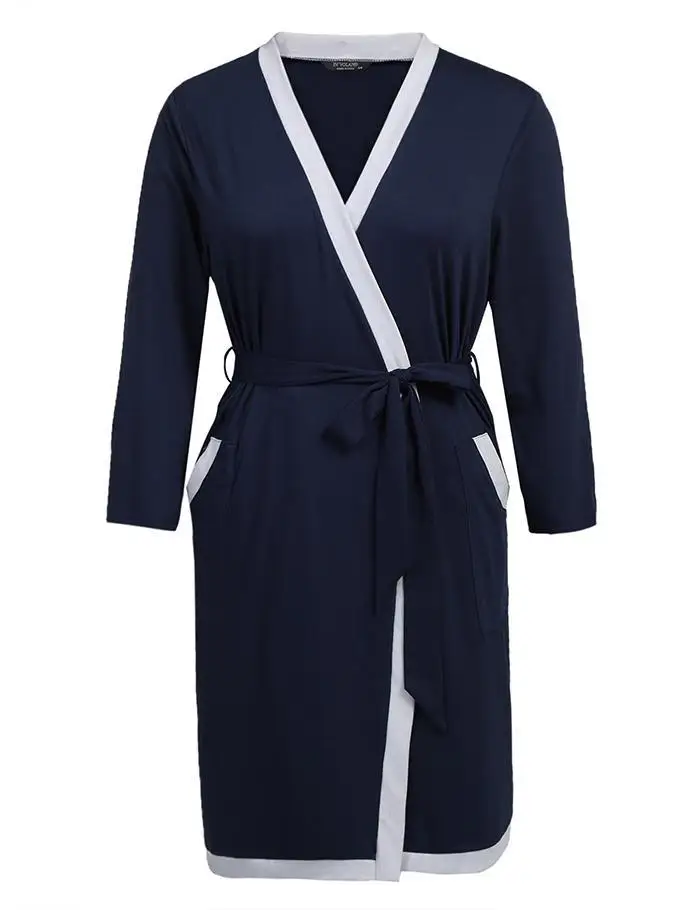 Ekouaer Plus Size Bathrobe Long Sleepwear Robes Soft Cotton Women Long Sleeve Bathroom Spa Robe Lounge Nightwear XL-5XL