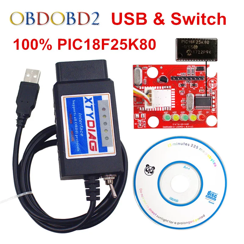 PIC18F25K80 чип ELM327 V1.5 USB Переключатель ELM 327 CAN/MS CAN для Forscan OBD2 диагностический сканер