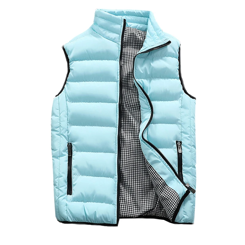 Light blue KENNTRICE зимнее пальто мужской жилет без рукавов Homme жилет, Зауженная модель теплый толстый жилет для мужчин плюс размер 5xl - Цвет: Light blue