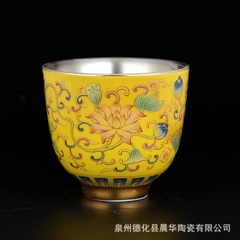 Эмалированная цветная Серебряная чашка, Стерлинговое серебро 999 пробы, подкладка для стакана ручной работы, серебряная чайная чашка, домашний высококлассный чайный набор