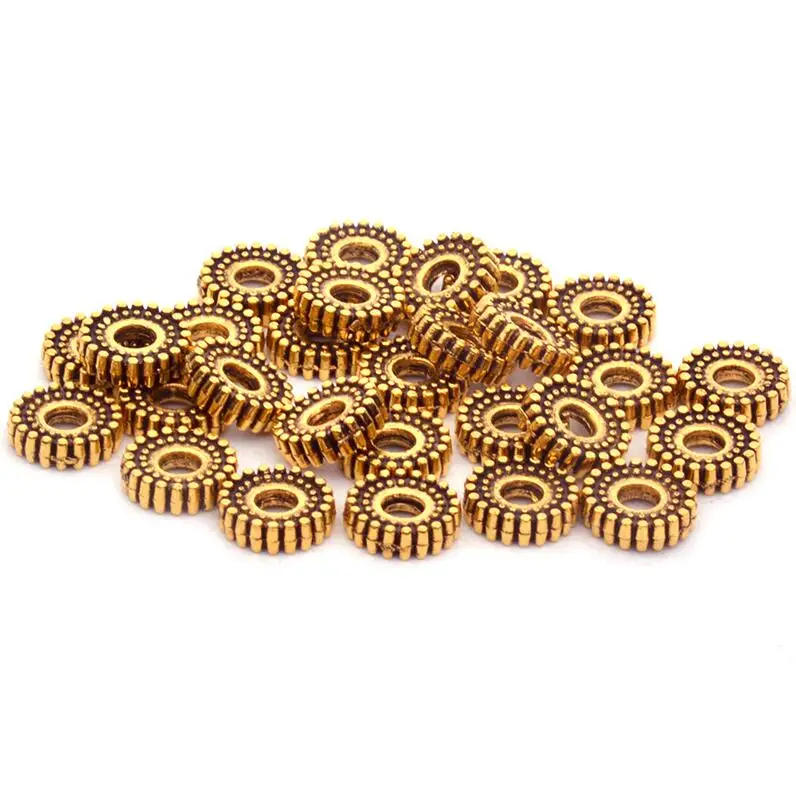 CL gold 8mm 100pcs 8 мм, 100 шт./лот, винтажные бронзовые и золотые бусины с узором в виде колеса, тибетские серебряные бусины для изготовления браслетов и ювелирных изделий - Цвет: CL gold 8mm 100pcs