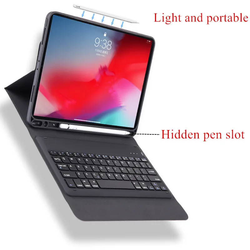 Роскошный Bluetooth клавиатура подставка для ручки Чехол для iPad Pro 12,9 дюйма беспроводной PU кожаный Интеллектуальный чехол для клавиатуры для iPad чехол