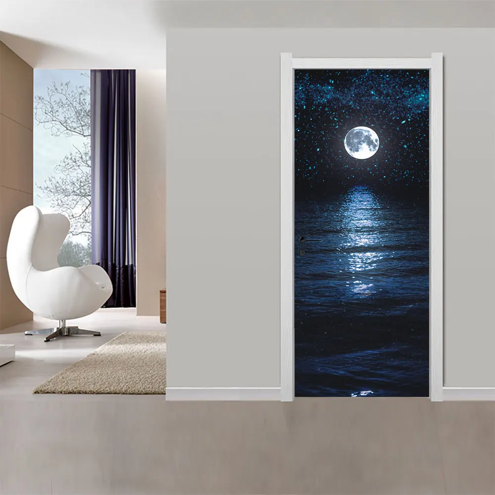 3D дверной стикер s Full Moon ночной вид наклейка на стену украшение для двери искусство Спальня дверь Водонепроницаемая наклейка из ПВХ DIY обои домашний декор