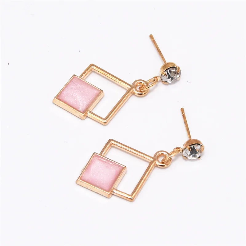 Pink Новинка, модные серьги с кристаллами, массивные синие Геометрические Квадратные свисающие серьги для женщин, ювелирные изделия, Brincos Aretes De Mujer - Окраска металла: Pink