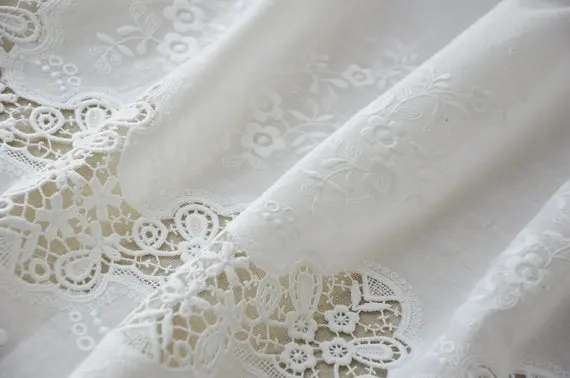 

3 yards Off White Lace Fabric Cotton Embroidered Lace Fabric