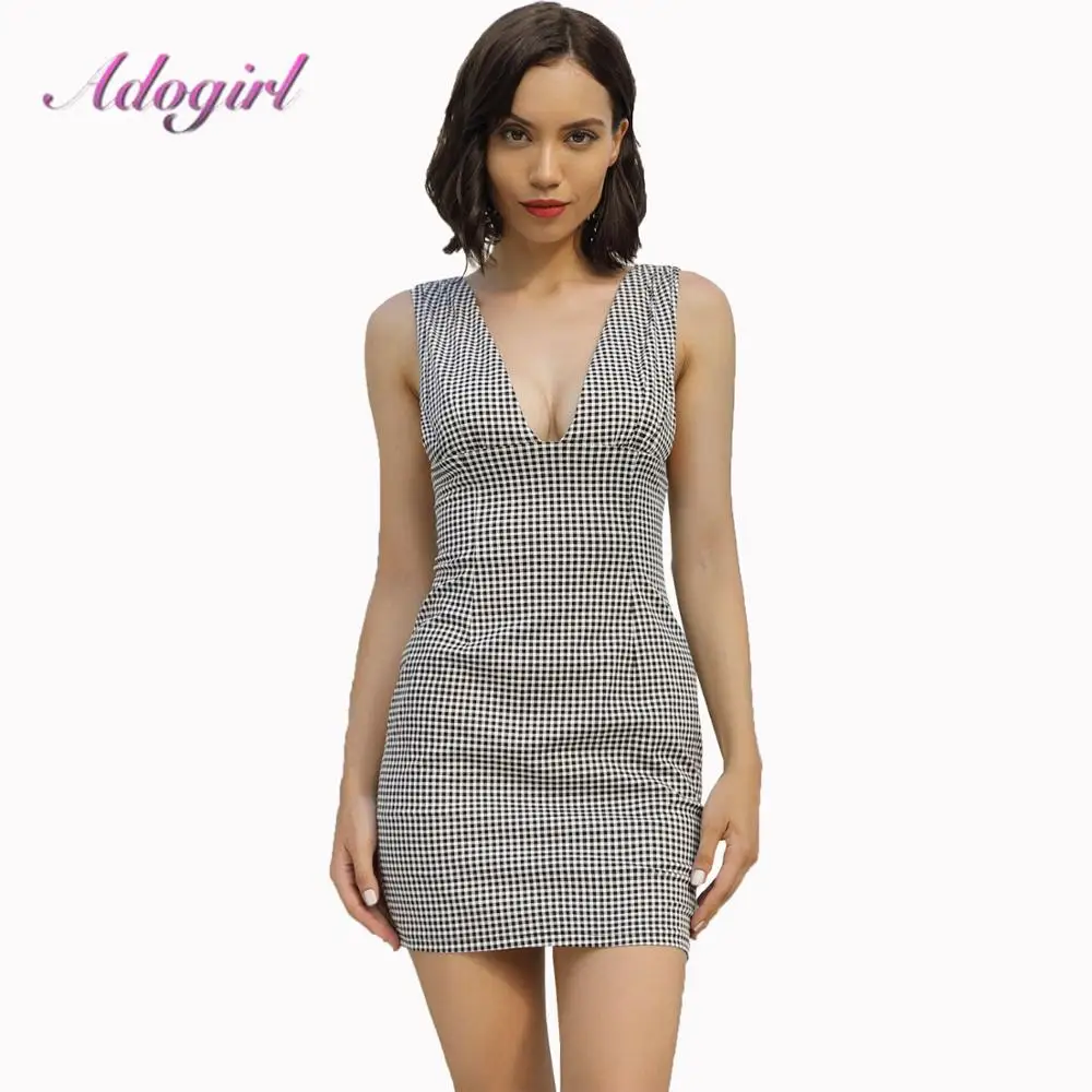 

Elagant Plaid Strapless Off Shoulder Beach Mini Dress Women Casual Backless Office Lady Bodycon Dresses Vintage V Neck Vestidos