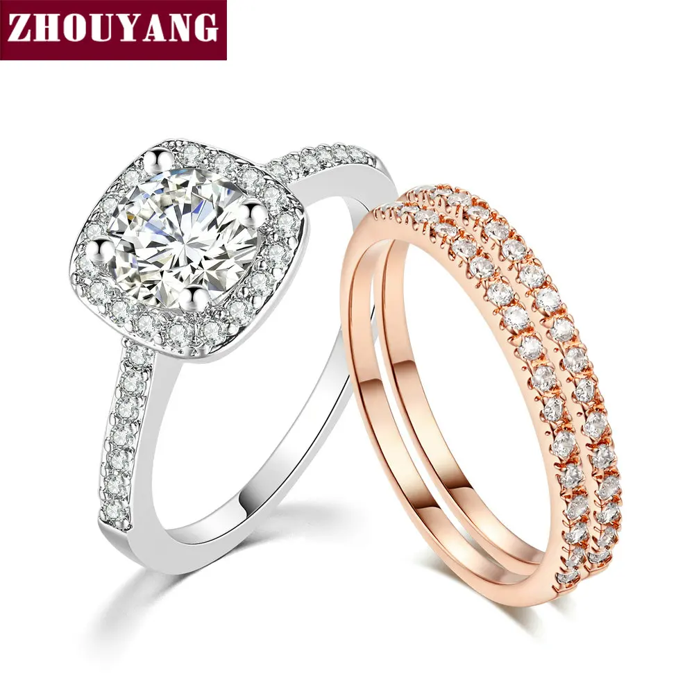ZHOUYANG наборы свадебных колец для женщин классические круглые Огранки AAA + CZ