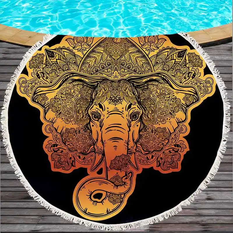 Полотенце для пляжа Thicking круглый индийский темно фиолетовый буддизм печатная