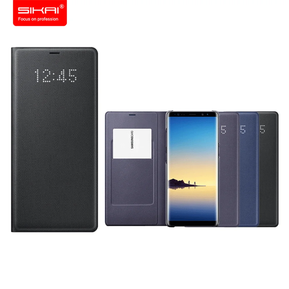 SIKAI 100% Оригинальный светодиодный Чехол книжка для samsung Note 8 умный кожаный чехол