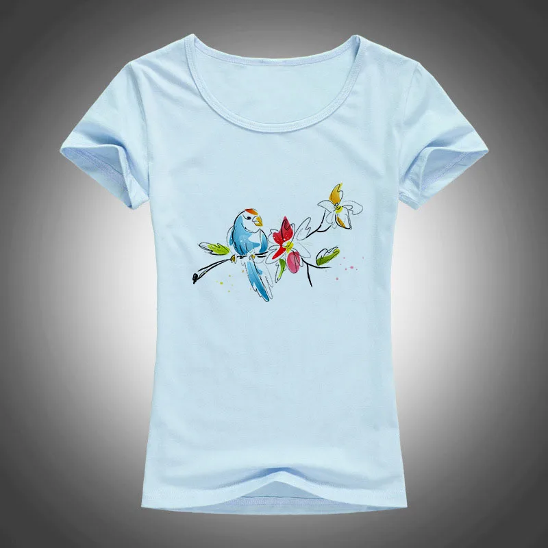 Новинка 2017 модная женская футболка с принтом в виде птиц летняя круглым вырезом и