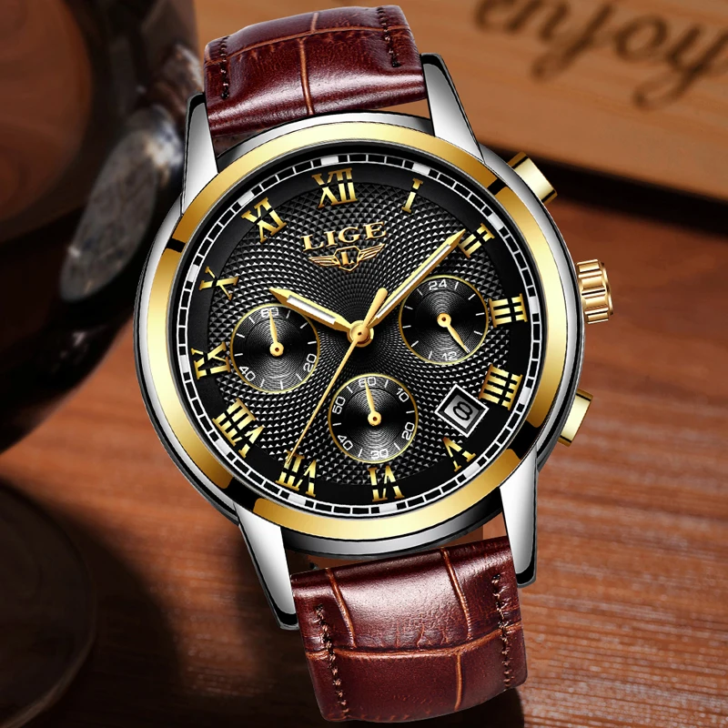 Мужские часы LIGE модные многофункциональные кварцевые с секундомером в стиле