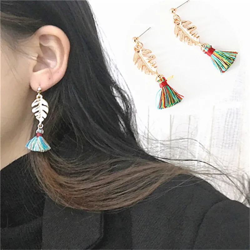 Korea Plantain Leaf Fringed Earrings Vintage Delicate Long Tassel For Women Wedding Bohemian Brincos Gifts | Украшения и