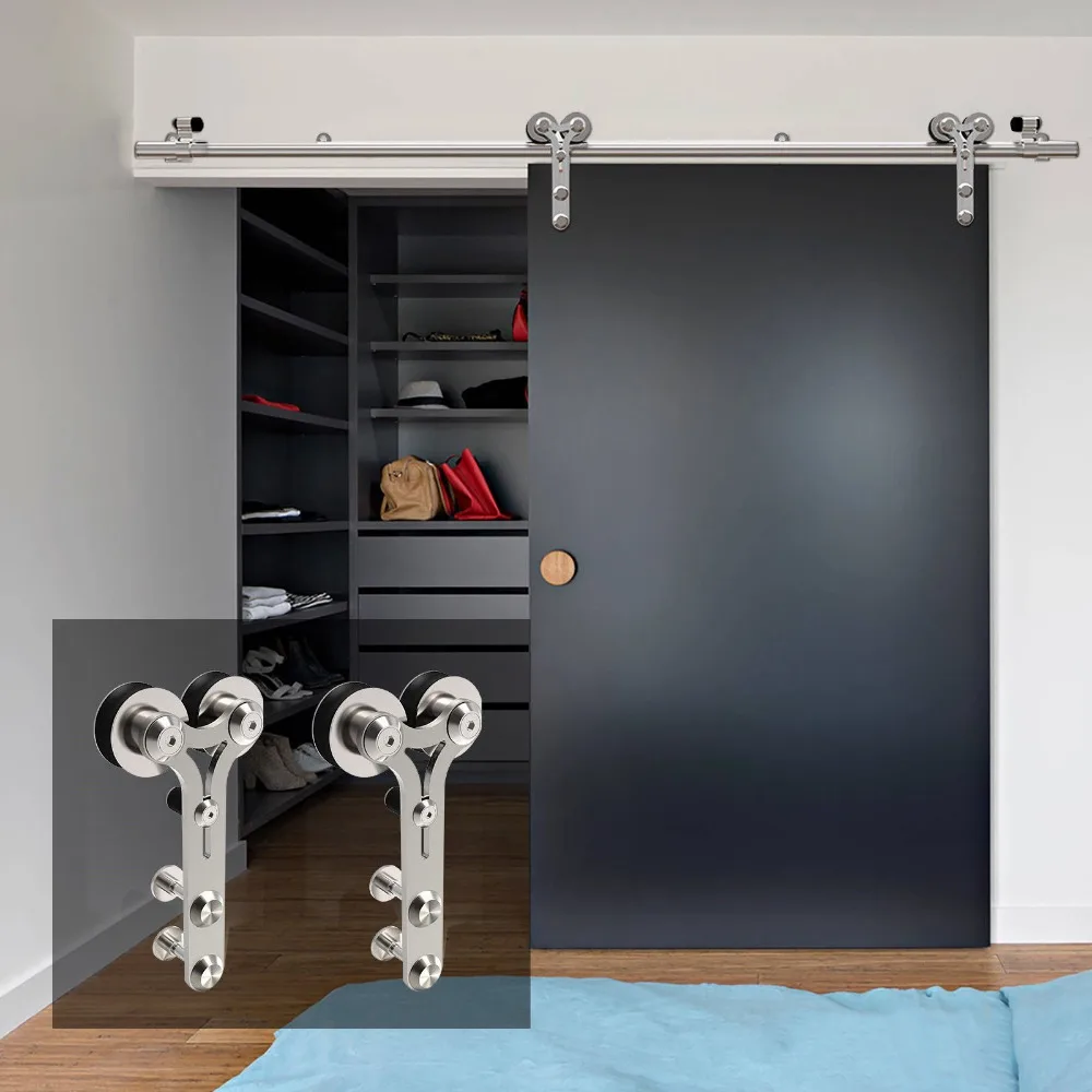 

LWZH 10-16FT Y-Shaped Silver Modern Stainless Steel Puerta Corredera Wooden and Glass Sliding Door Hardware Kit for Single Door