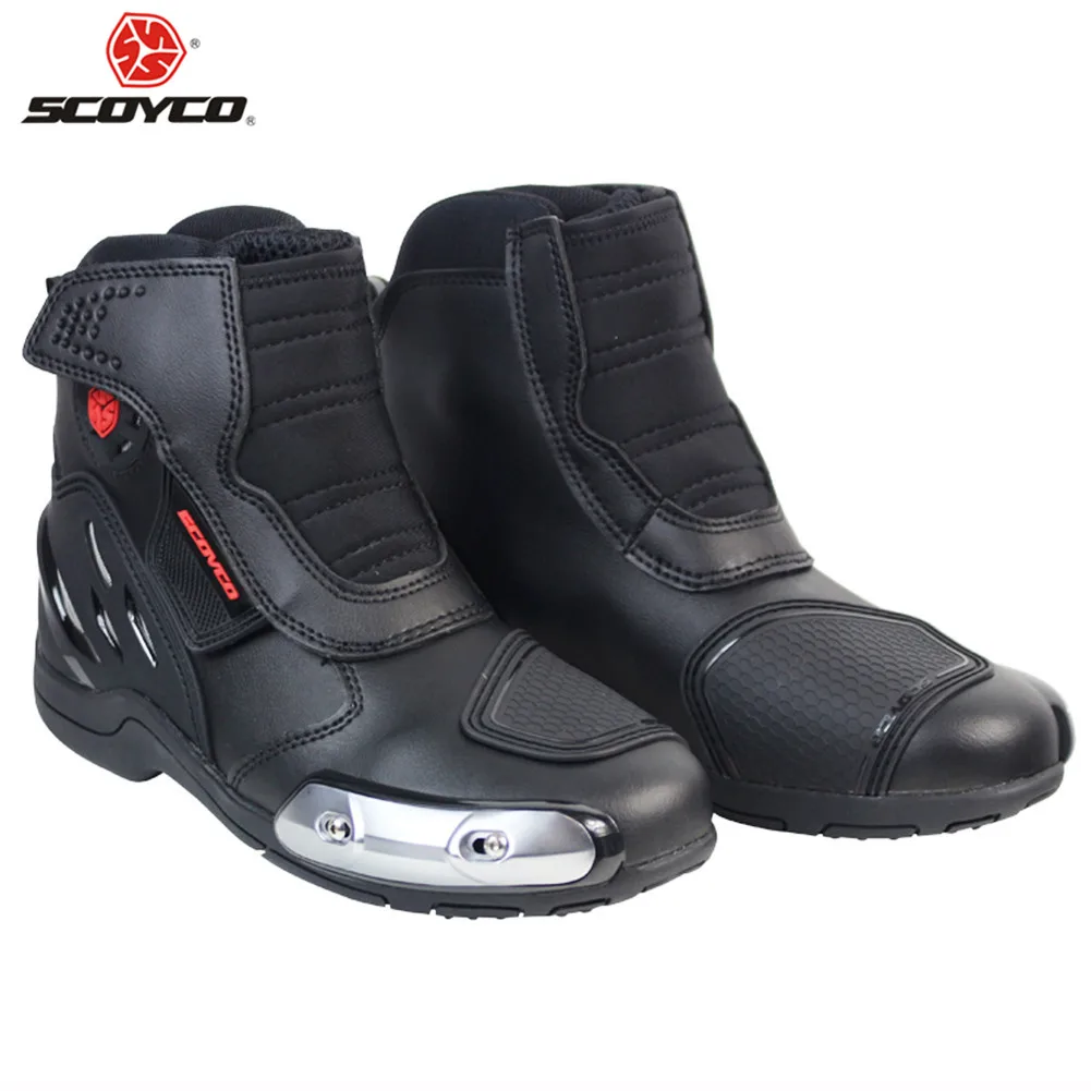Черный SCOYCO MR002 мотоциклетные ботинки байкерские мотоциклетные лодки мотоциклетные ботинки мужская обувь для гонок - Цвет: Черный