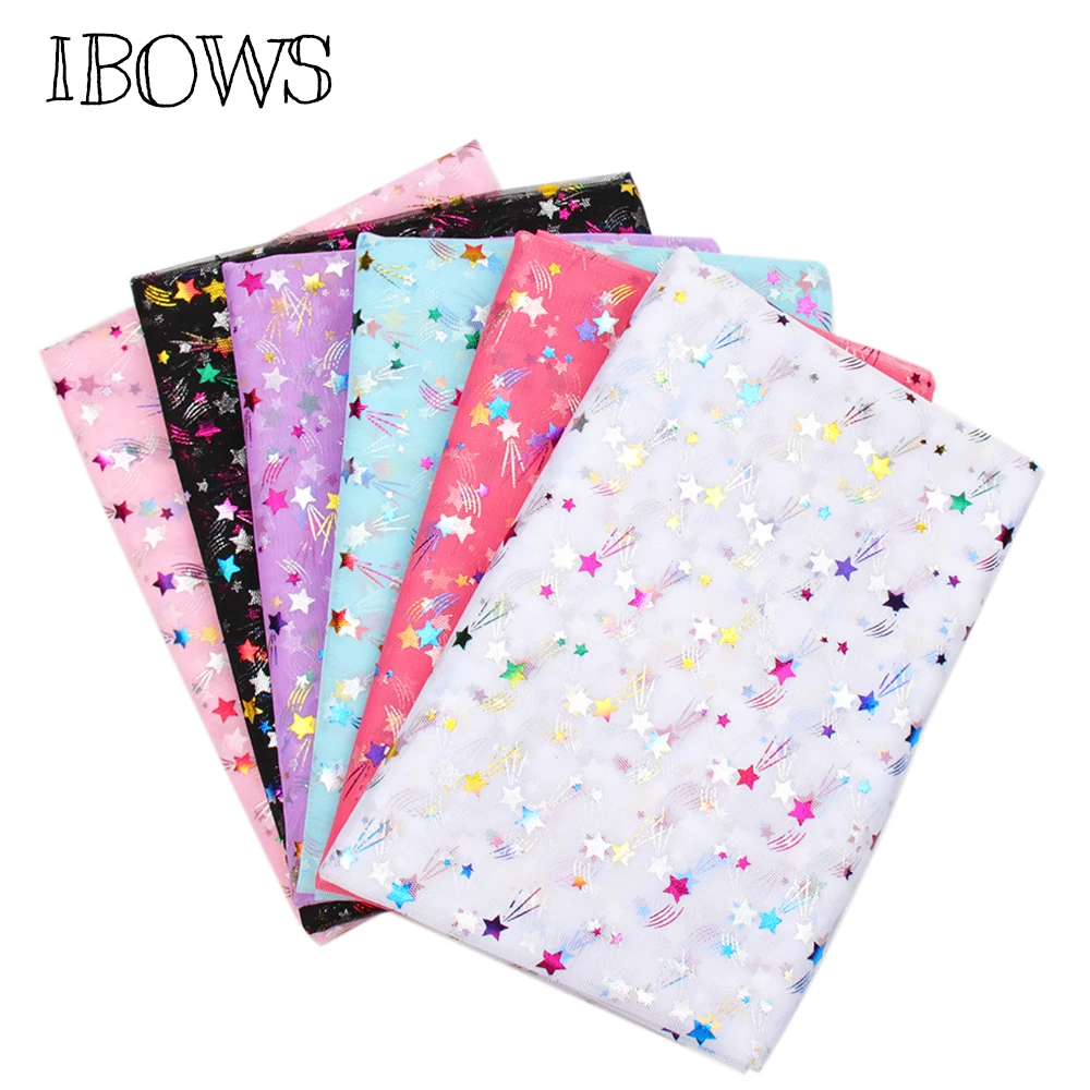 

IBOWS 90*150cm Colorful Stars Mesh Fabric Gauze Tulle Rainbow Tissue for DIY Kids Dress Fabric Sewing Craft Supplies Background