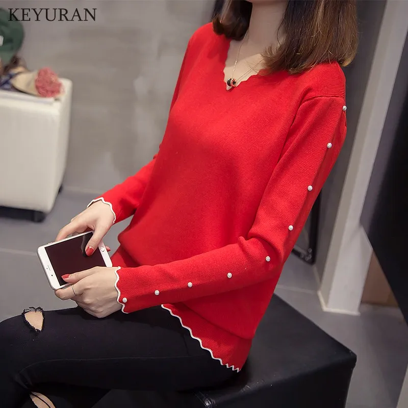 Plus Size 4XL 2021 Women Pearl Beading Sweater Spring Autumn New Fashion Jumper Knitted Tops Pullover Sweaters Pull Femme | Женская
